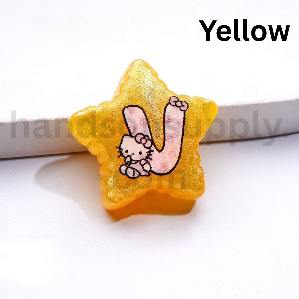 Glitter HK Kitten with Letters in Star Shape Colorful Acrylic Beads 24MM