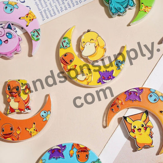 Playful Small Monster Character Print Crescent Moon & Mini Pieces Acrylic Beads, Random Mix (Please Read the Description)