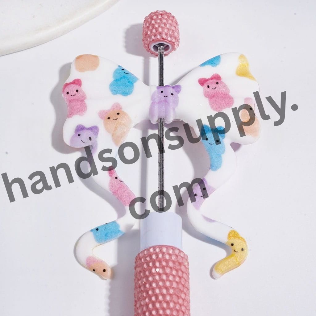 Stylish Man Exclusive Theme Printed Soft Bowtie with Long Ribbon Silicone Focal Beads, 59*70MM