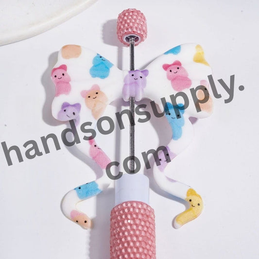 Stylish Man Exclusive Theme Printed Soft Bowtie with Long Ribbon Silicone Focal Beads, 59*70MM
