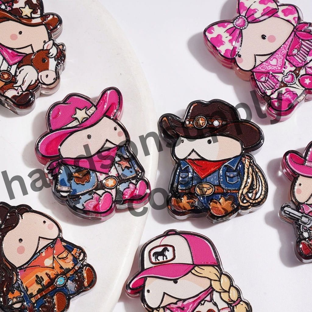 Rugged Western-Style Man Exclusive Acrylic Beads, Diverse Designs, Random Mix