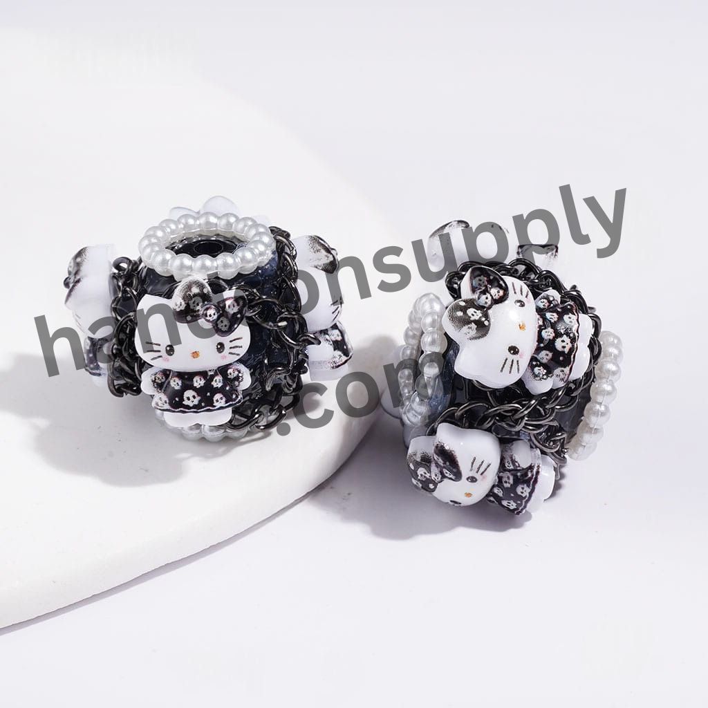 Hand-Made Acrylic Beads Halloween Cute Cat Character Series, w White Pearl & Gun Black Chains, 20MM Multi Colors