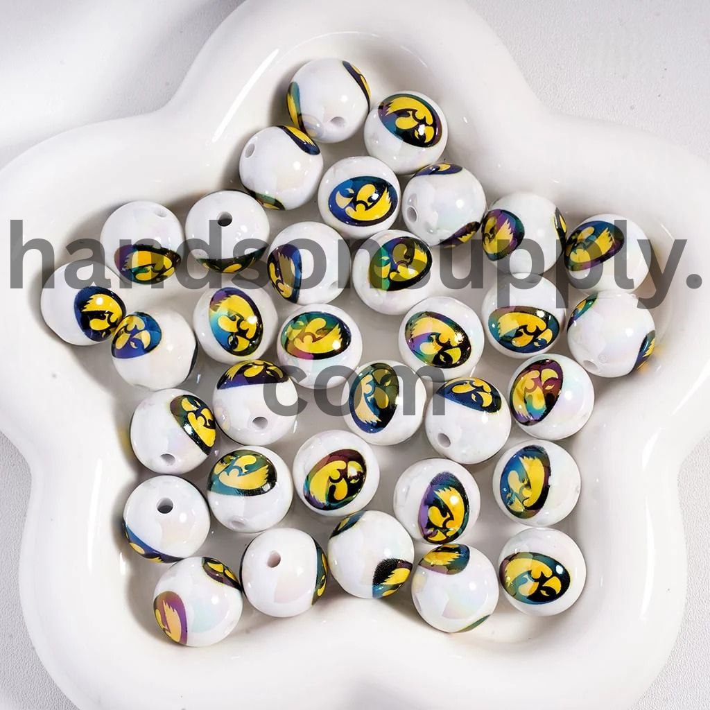 UV Coating American College Football Acrylic Beads, 16MM