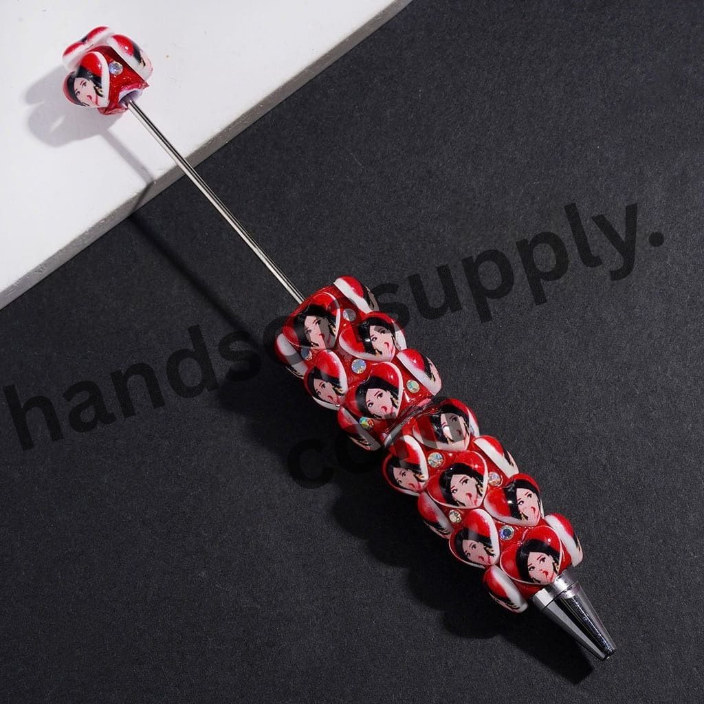 Charming Fashion Doll with Heart & Surprised Expression, Sparkling AB Rhinestone Design Beadable Clay Pen