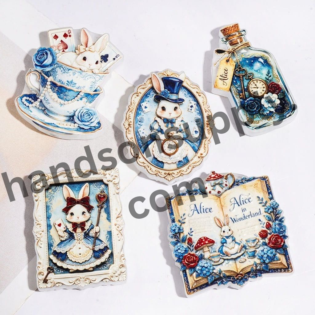 Whimsical Magician Rabbit with Magic Staff & Poker Card Design Acrylic Beads, Random Mix