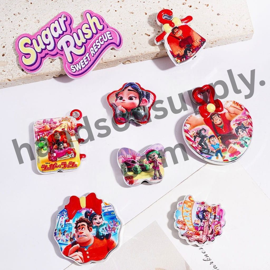 Whimsical Muscle Man & Little Girl Character Series with Playful Everyday Life Designs Acrylic Beads & Pendants, Random Mix