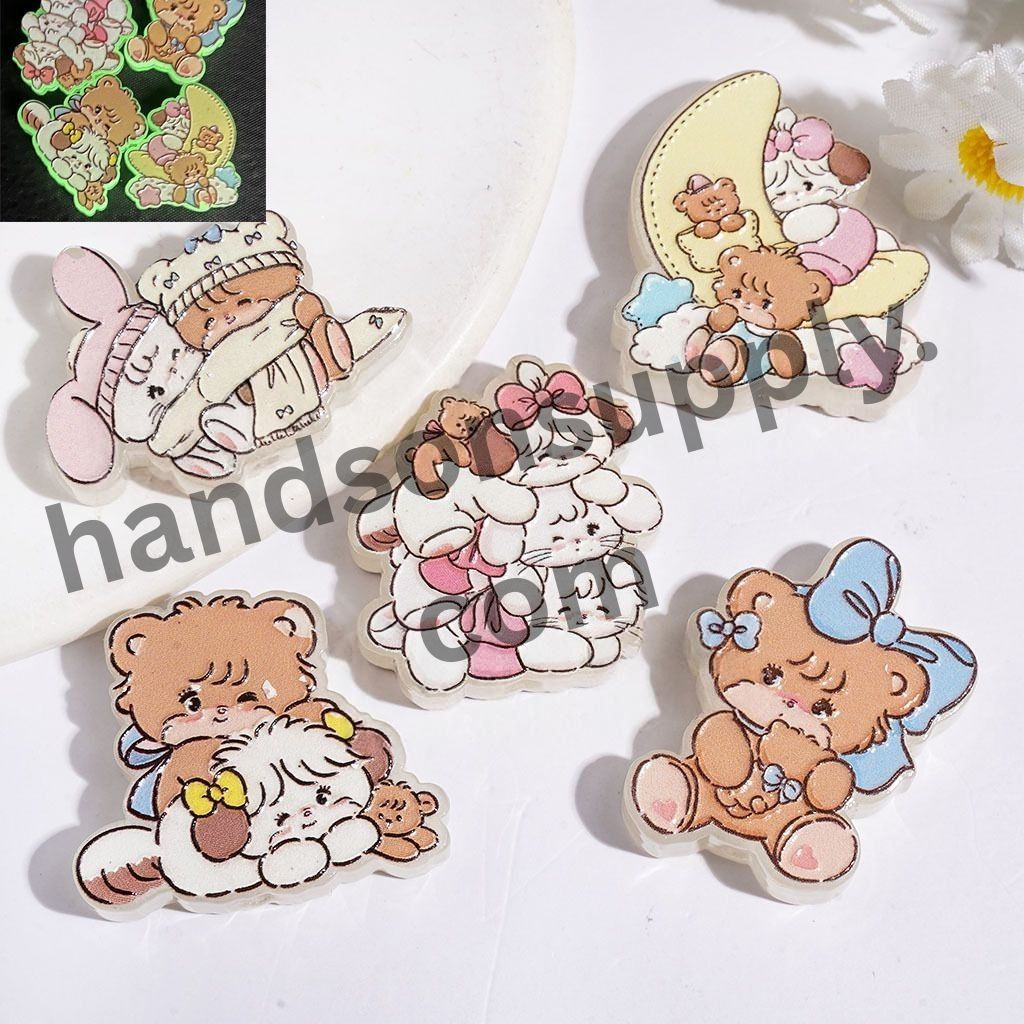 Playful Luminous Cartoon Animal Character Acrylic Beads, Assorted Shapes, Random Mix