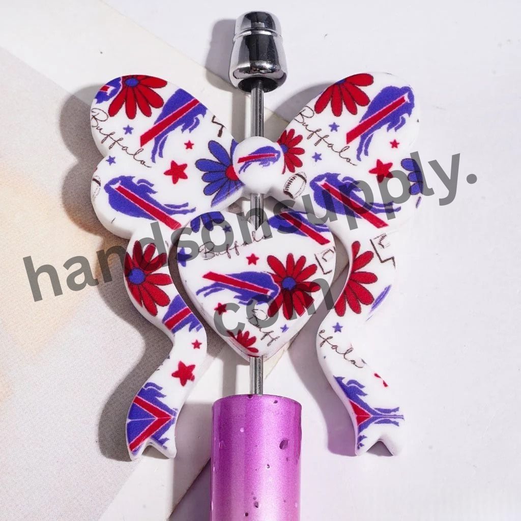 Buffalo American Football Collection with Bowtie & Heart-Shaped Silicone Focal Beads, 45*52MM