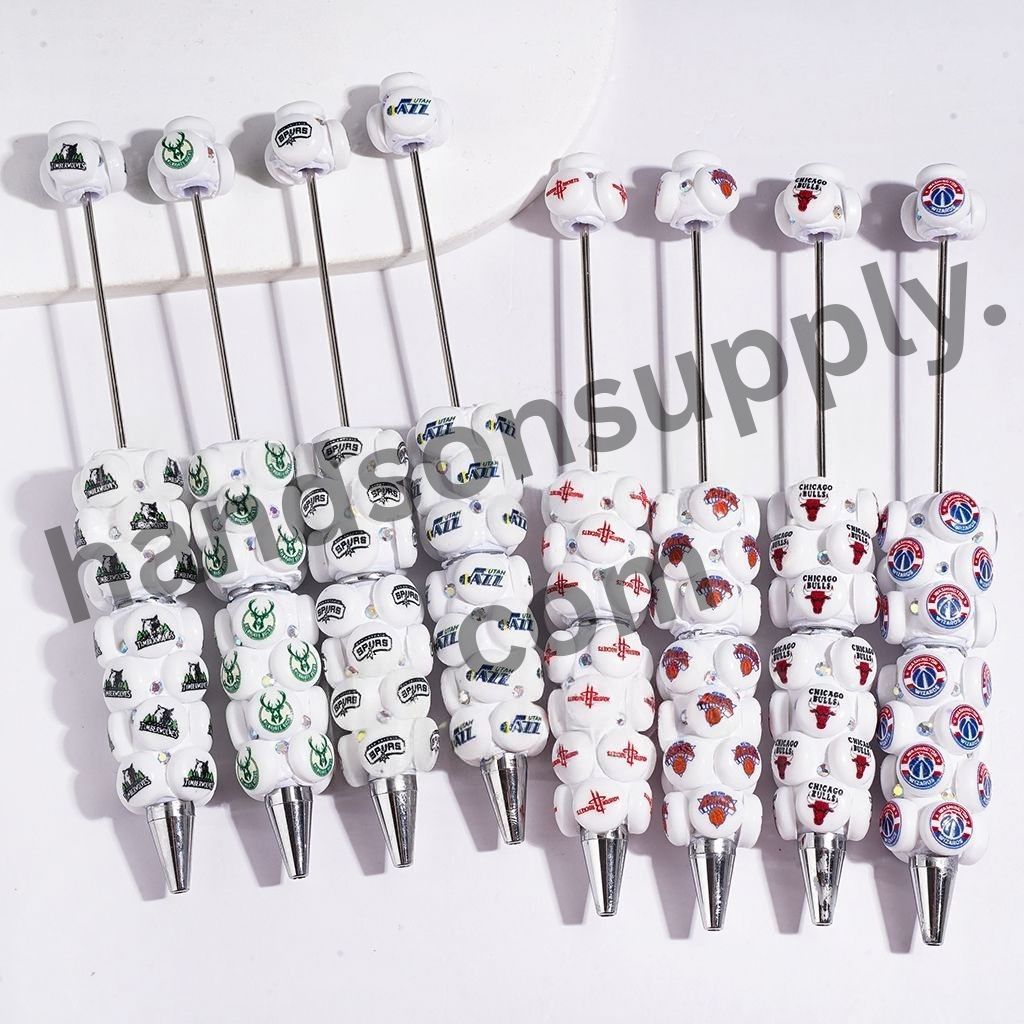 American Basketball Team Logo Design & Sparkling AB Rhinestone Beadable Clay Pens