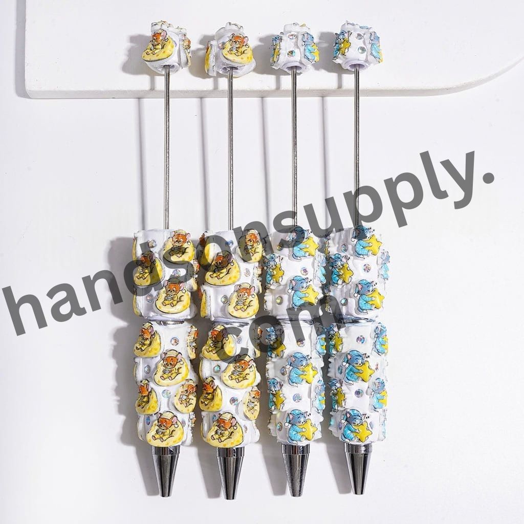 Playful Cat and Mouse Characters with Sparkling AB Rhinestones Design Beadable Clay Pen