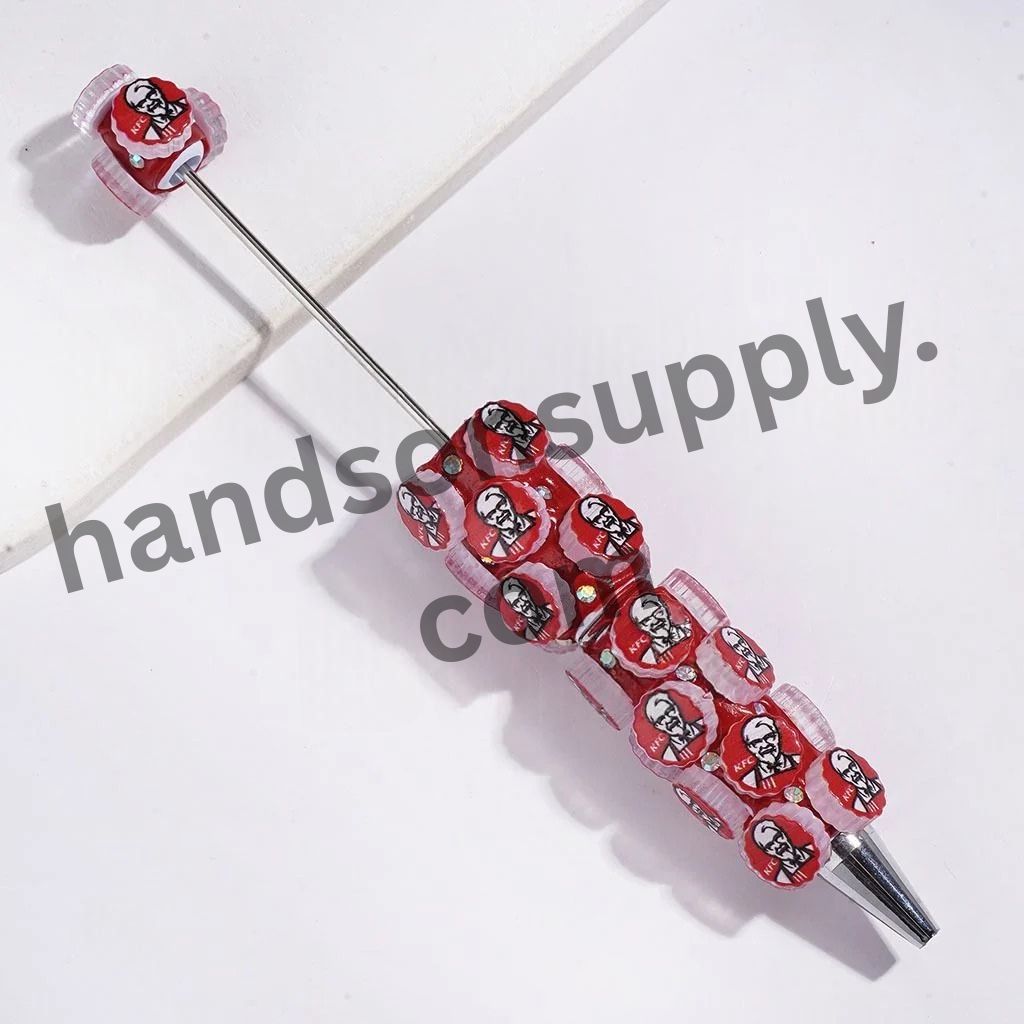 Cute Candy, Coffee, Soda & Fast-Food Drink with Bottle Cap Designs & AB Rhinestones Beadable Clay Pens, Multi-Color