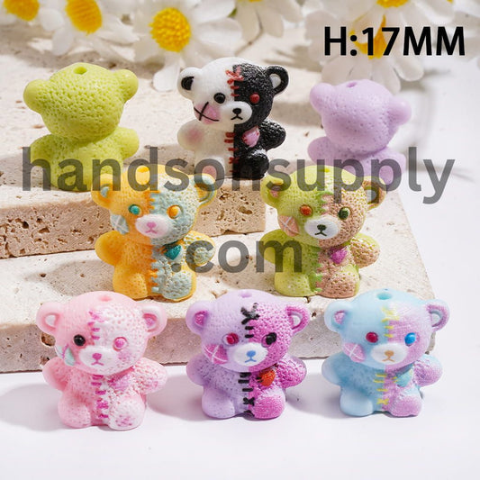 Cute Cartoon Animal Patch Style Dual Tone Bear Doll Acrylic Beads Height 17MM, Random Mix