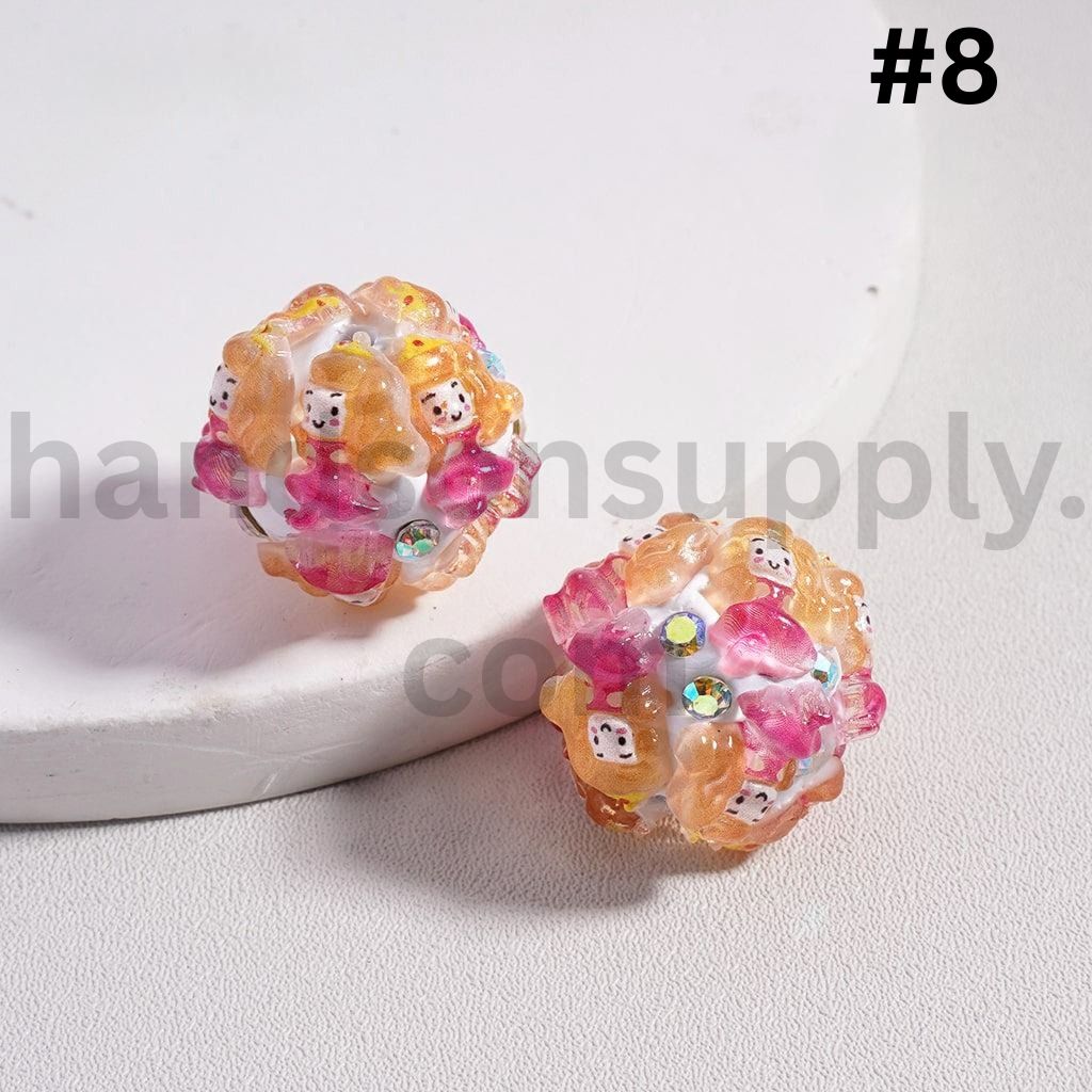 Cute Disney Royal Girl Snow Whit Mermai Tian Rapunze Auror Cinderell Arie with AB Rhinestones Round Clay Beads 20MM