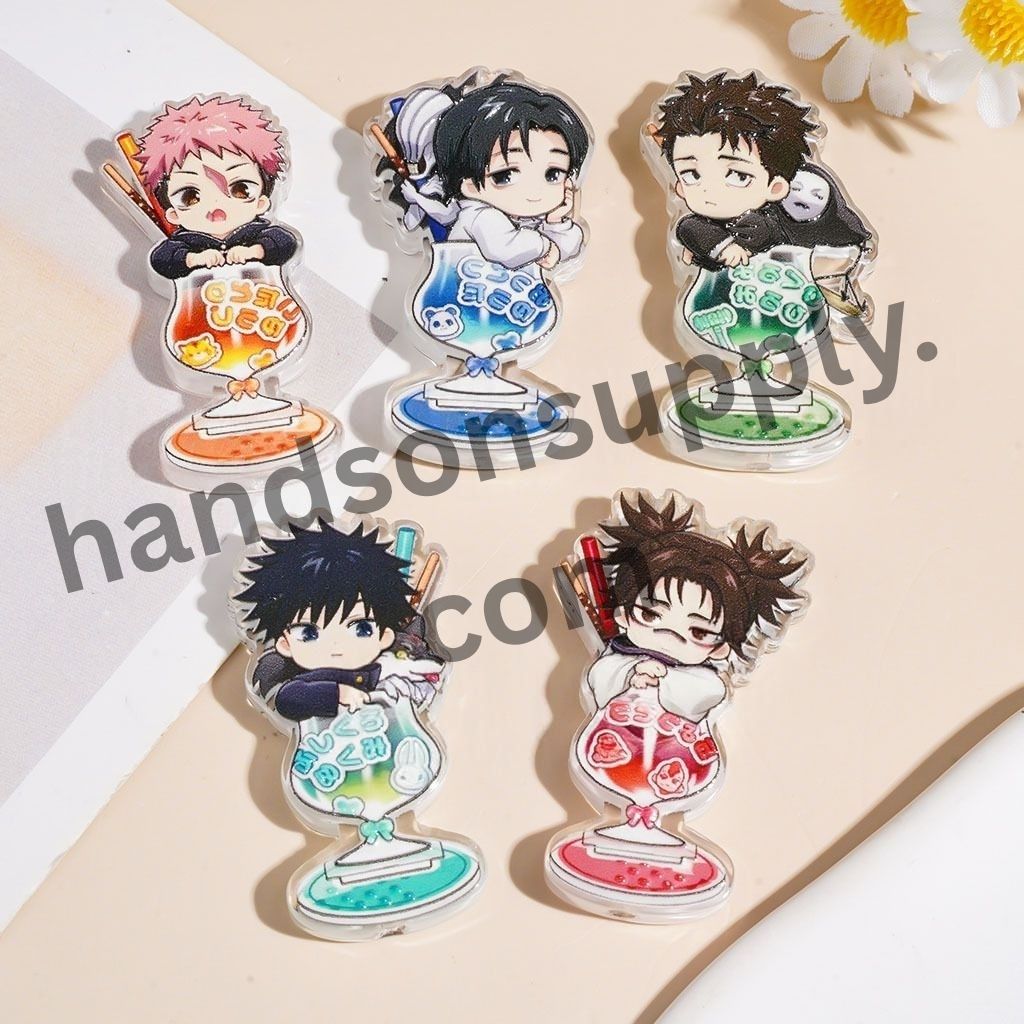 Playful Japanese Manga Student Character Goblet & Wine Glass Acrylic Beads, Random Mix