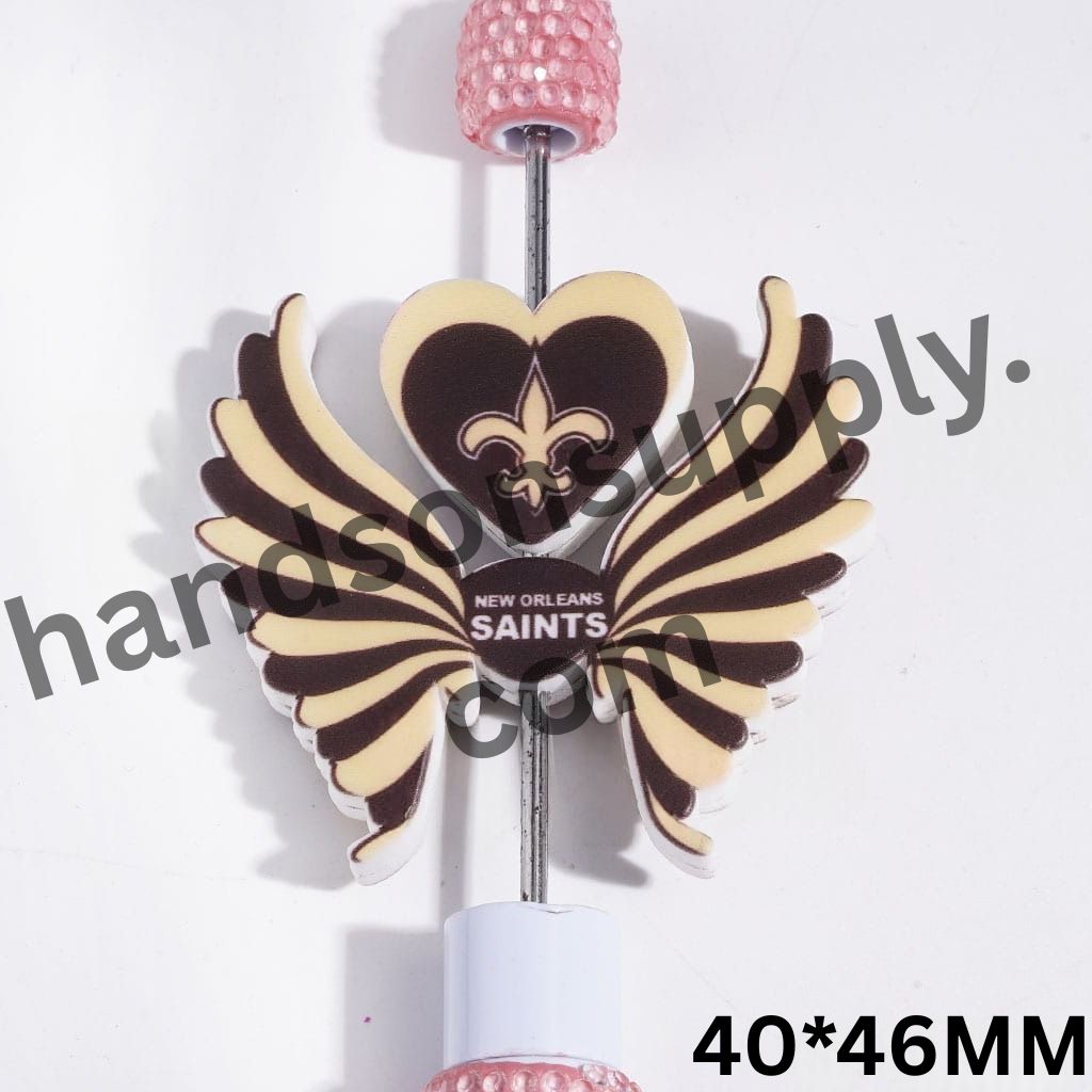 NOLA American Football Team Logo Printed Heart and Wing-Shaped Silicone Focal Beads Set, 40*46MM