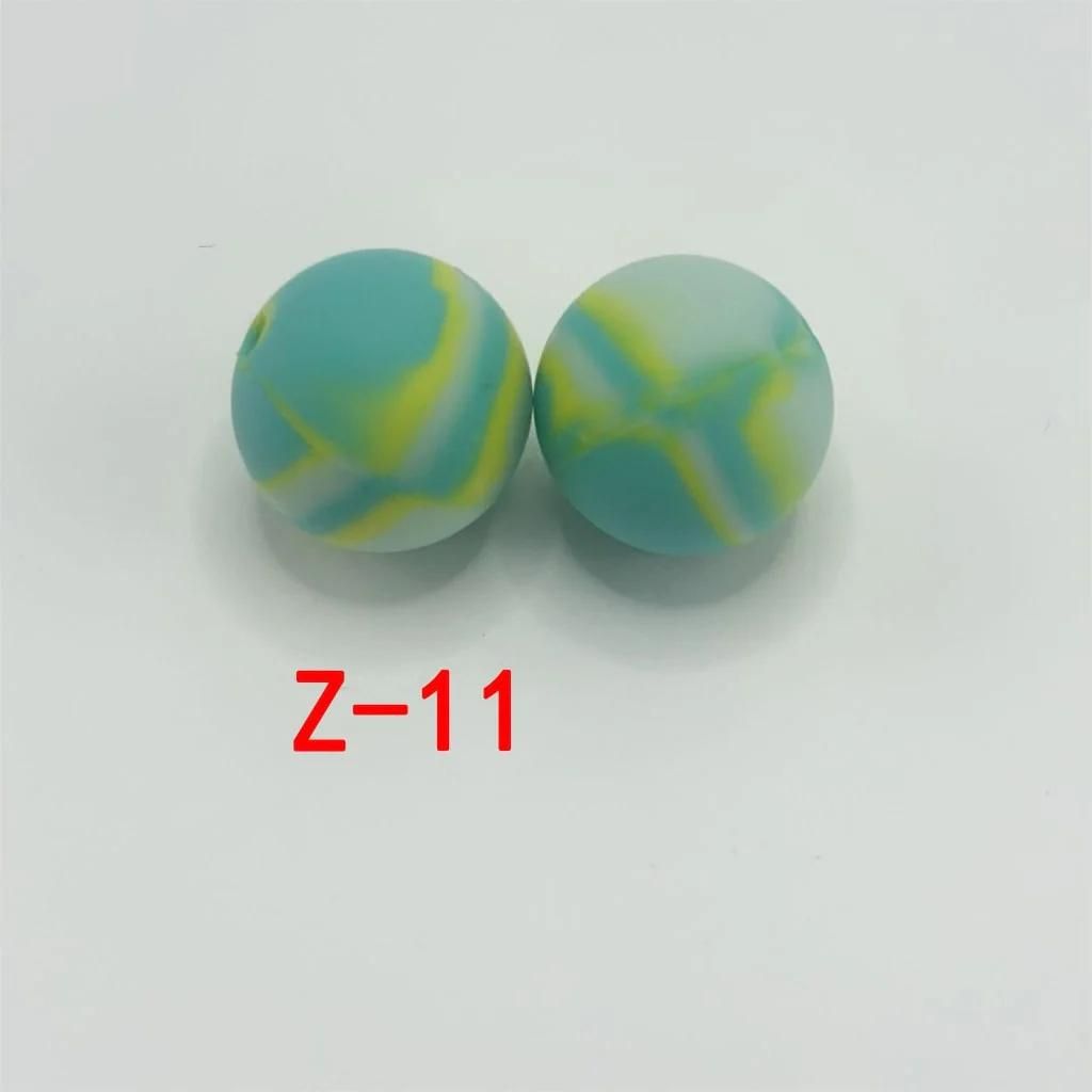 Multicolor Abstract Marble Pattern Printed Silicone Beads with Swirls, 15mm