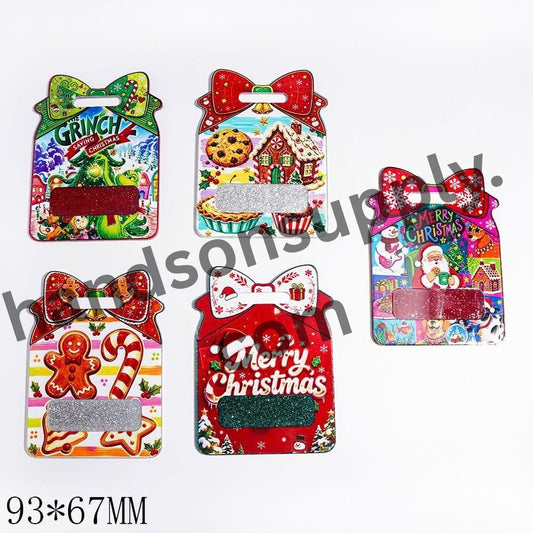 Festive Christmas Gift Box for DIY Bag Tags & Work Cards, Red Green Silver Glitter Acrylic Pendants, 93*67MM, Random Mix