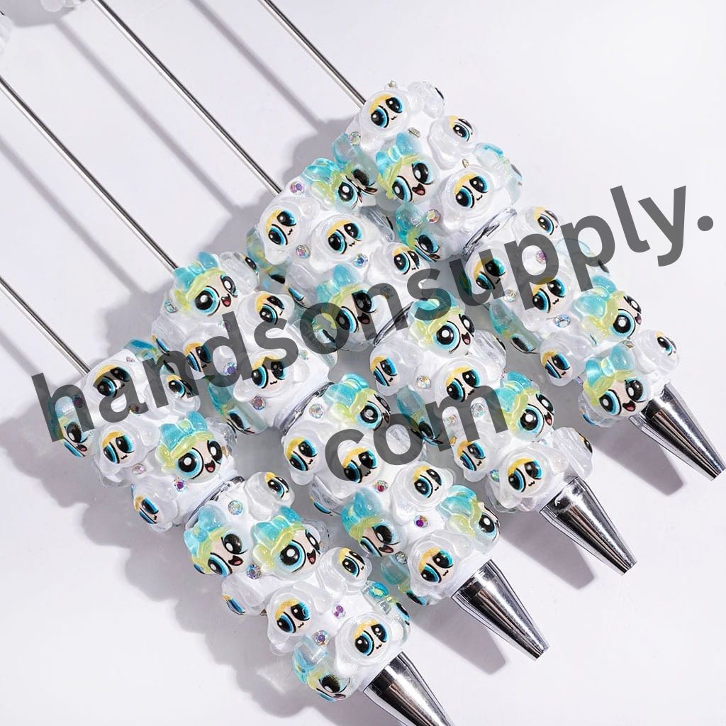 Courageous Girl Officer with Sparkling AB Rhinestone Semi-Clear Character Beadable Clay Pens