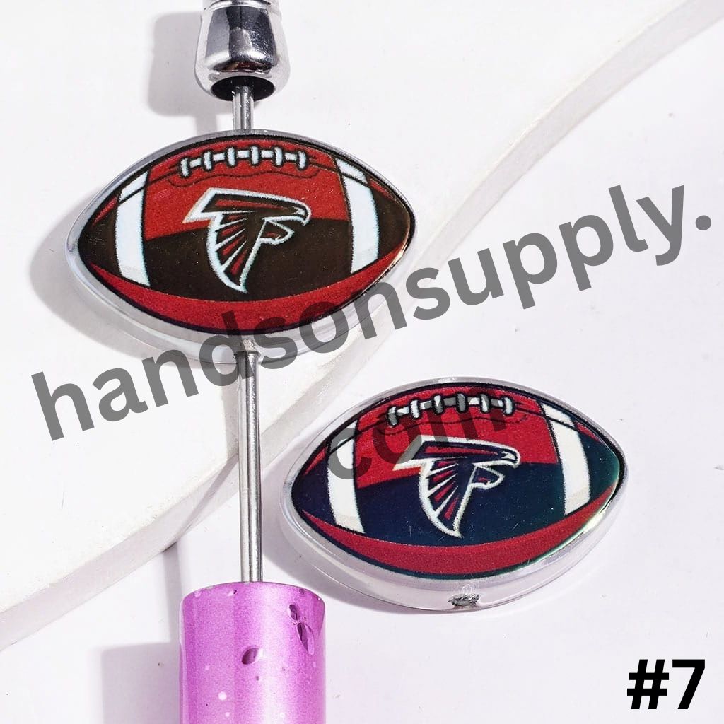 UV-Coated American Football Shape Acrylic Beads, Assorted Team Designs, 20-29MM, Random Mix