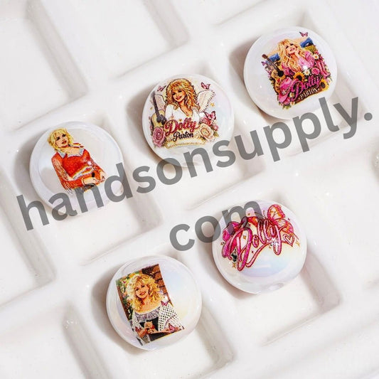 UV-Coated Rustic American Countryside Singer Character Printed Round Acrylic Beads for Bracelets, 16MM, Random Mix