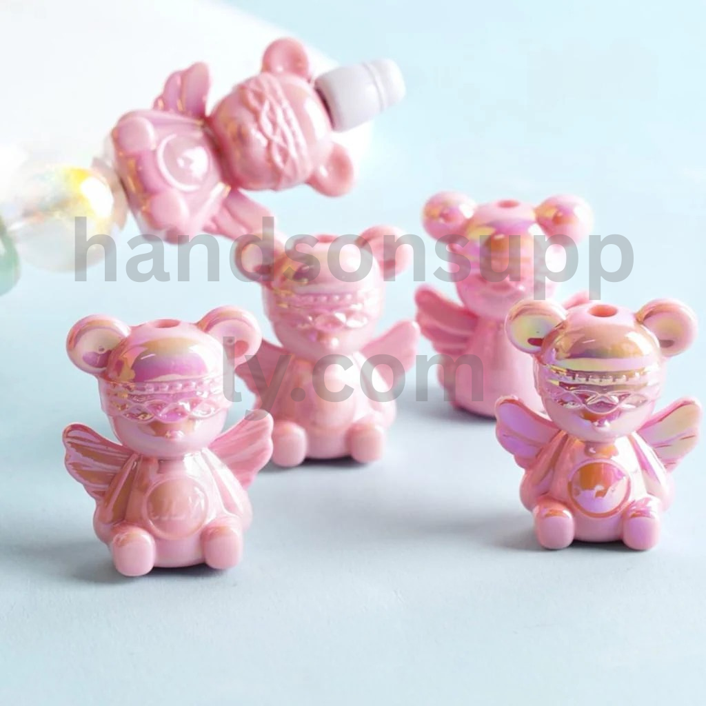 Shiny Colorful Angel Bear UV Coated Acrylic Beads Around 30x24MM