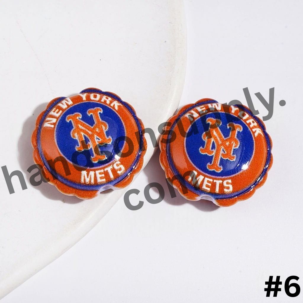 Sporty American Baseball Team Logo Series with Round Shaped with Wavy Border Acrylic Beads, 23*25MM