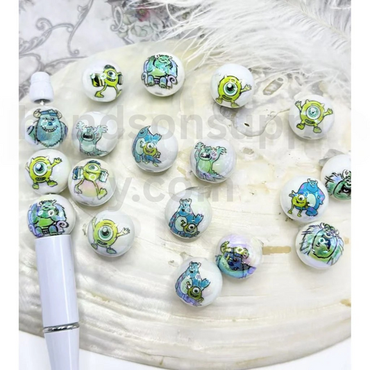 Space Creature Monster Toy Adventure Theme White Round 16MM Mix Glossy Acrylic Beads