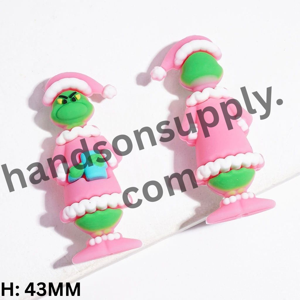 3D Festive Christmas Green Character in Pajamas Holding Gift Box Silicone Focal Bead, 43MM, Multicolor