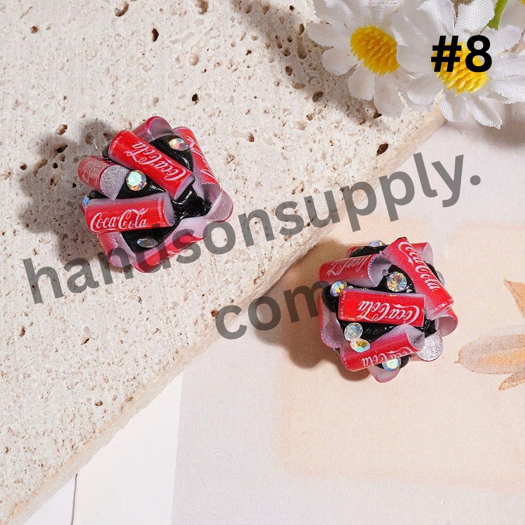 Mini Soda Soft Drink Can & Bottle Shape Clay Beads with AB Rhinestones, 20MM, Multi-Color