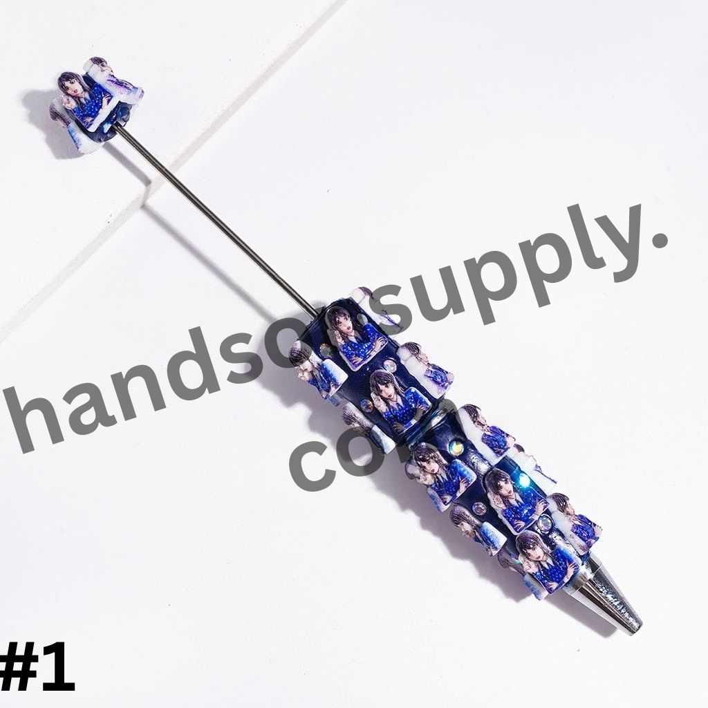 Spooky Iconic Horror Comedy Character American Transnatural Designs, Blue Series with Sparkling AB Rhinestones Beadable Clay Pens, Random Mix