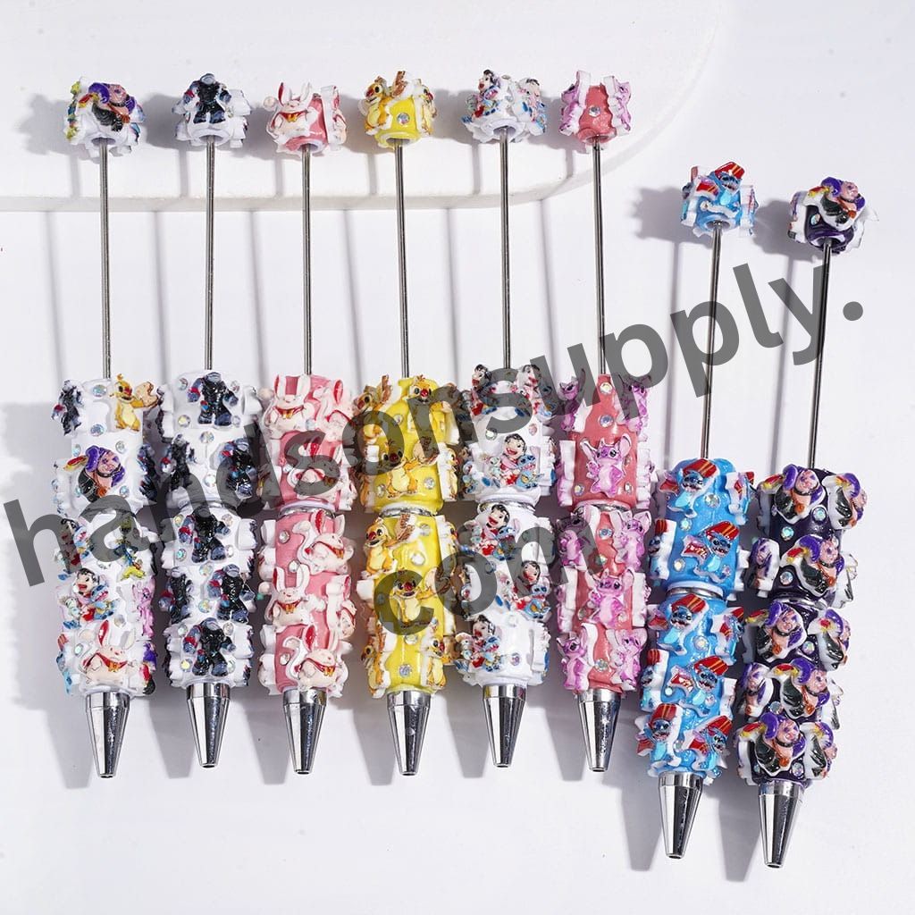 Cute Monster Character Series Design with Sparkling AB Rhinestones Beadable Clay Pens