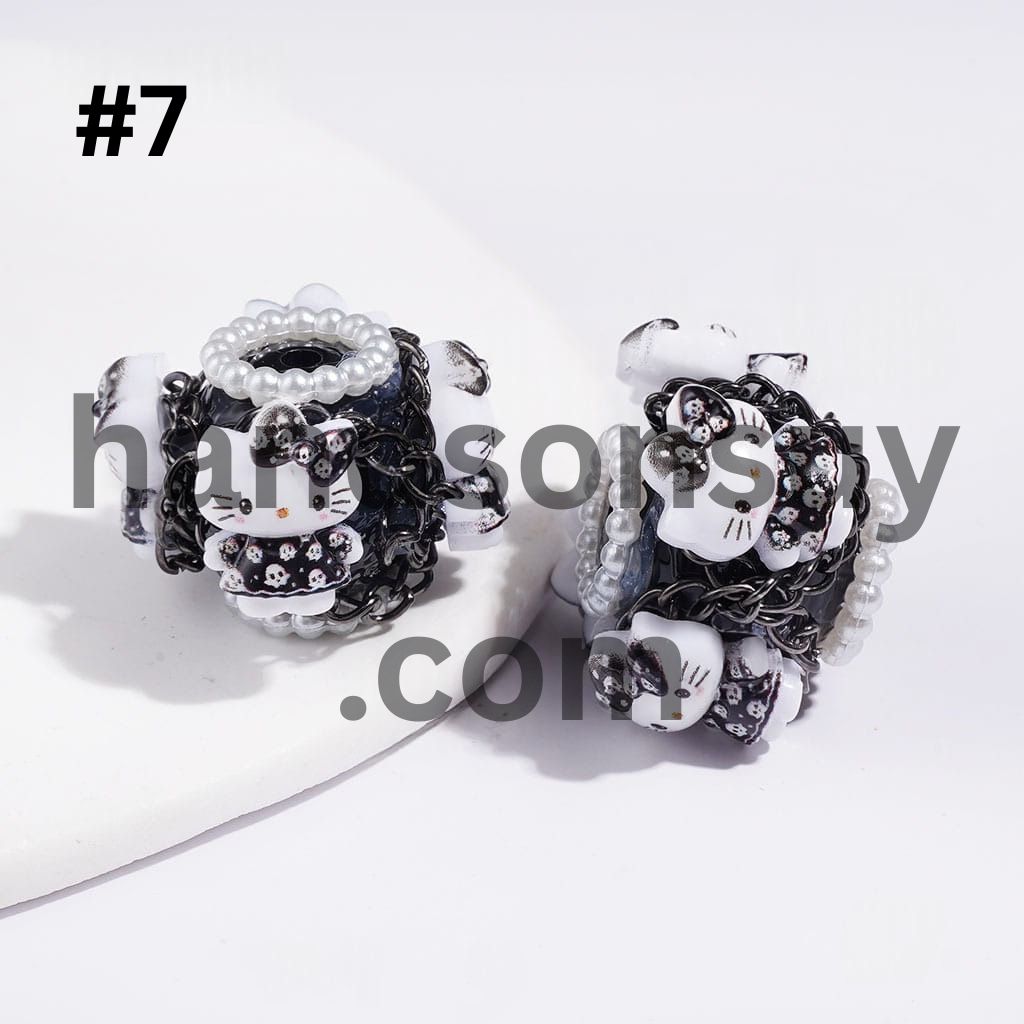 Hand-Made Acrylic Beads Halloween Cute Cat Character Series, w White Pearl & Gun Black Chains, 20MM Multi Colors