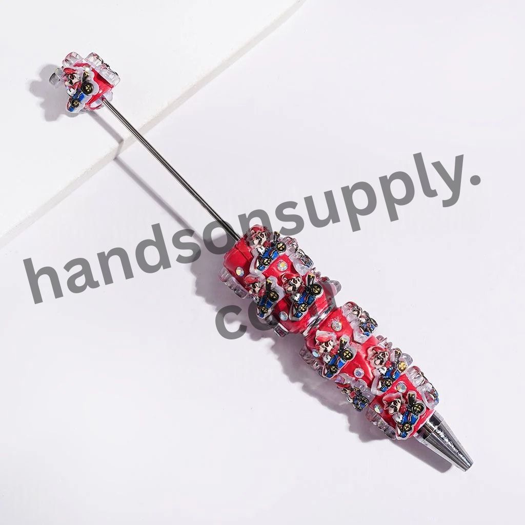 Adorable Sports Car Plumber Character with Sparkling AB Rhinestones Beadable Clay Pens, Multi-Color