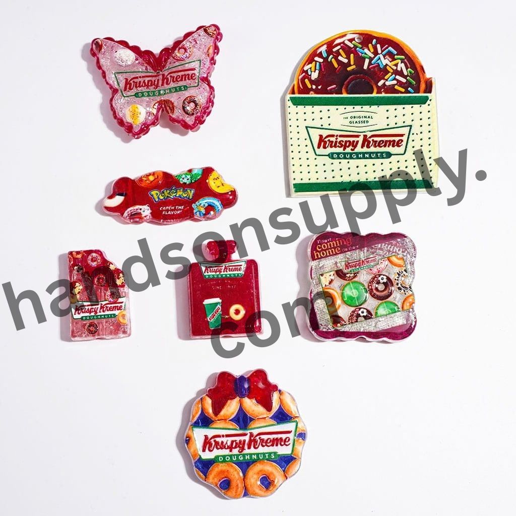 Colorful Sprinkle and Various Donut Designs, Red Dessert Theme Acrylic Crackle Beads and Pendants, Random Mix