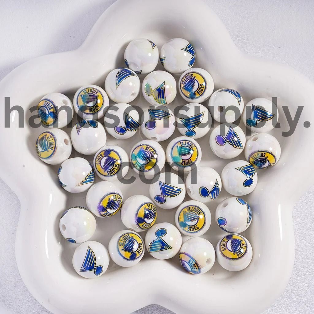 Round UV Coating Ice Hockey Team Pattern Acrylic Beads for Bracelets, 16MM