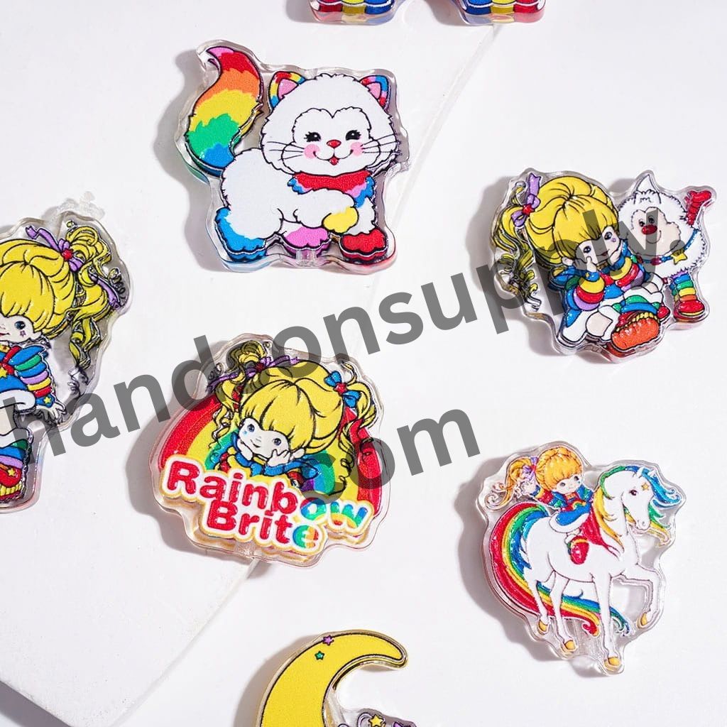 Colorful Rainbow Design Blue Dress Girl Character Series Semi-Clear Acrylic Beads, Random Mix