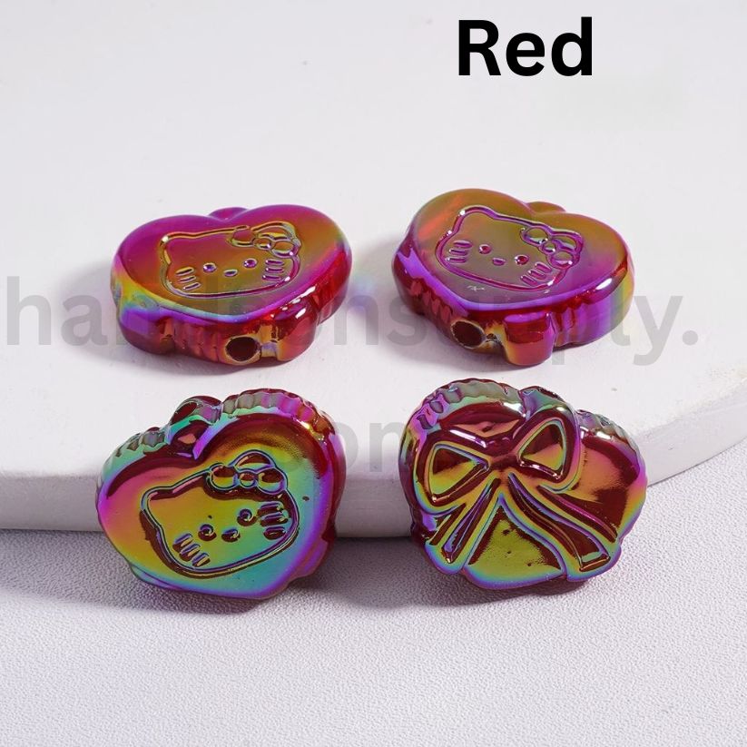 UV Coating Luminous Cute Heart with Cute Cat Character Multi-Color Bowknot Prints Acrylic Beads 18*23MM (Single Color is available for 200pcs(Whole Bag) Only)