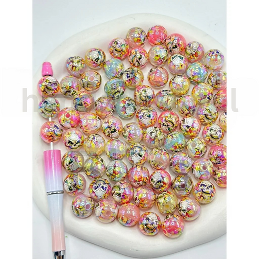 Skull Head Design Jelly Color Round 16MM Assorted Mix Halloween Acrylic Beads