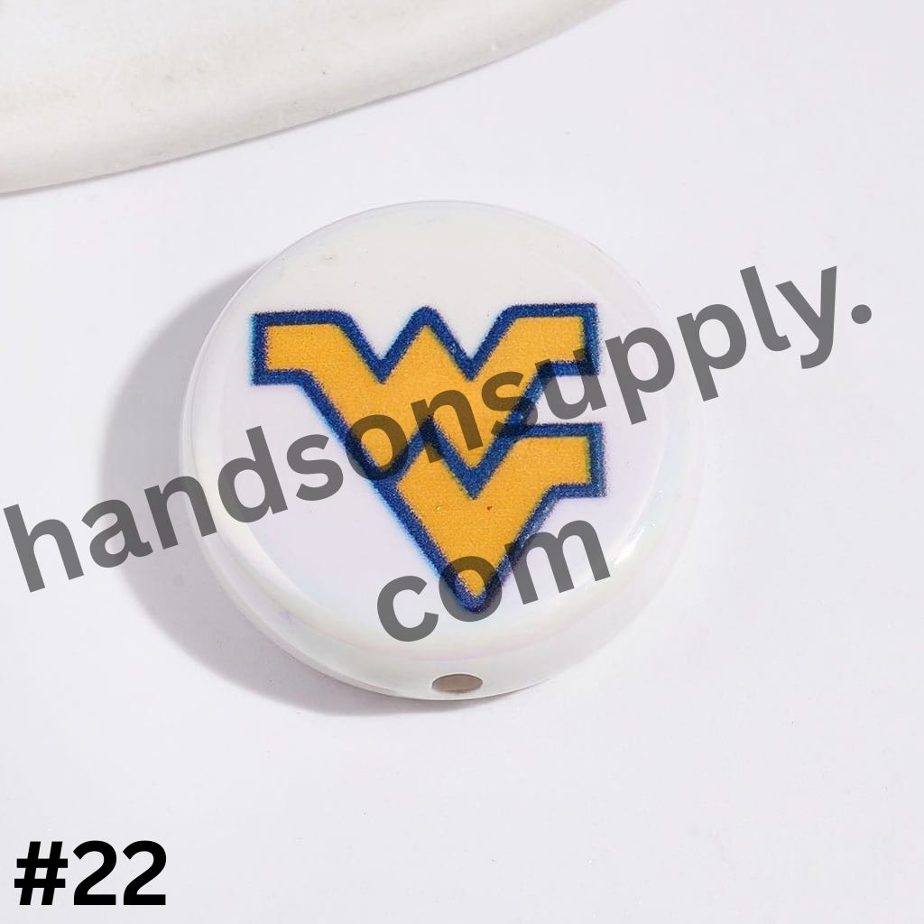 UV-Coated American College Sports Football Team Logo Series Flat Round Acrylic Beads, 23MM