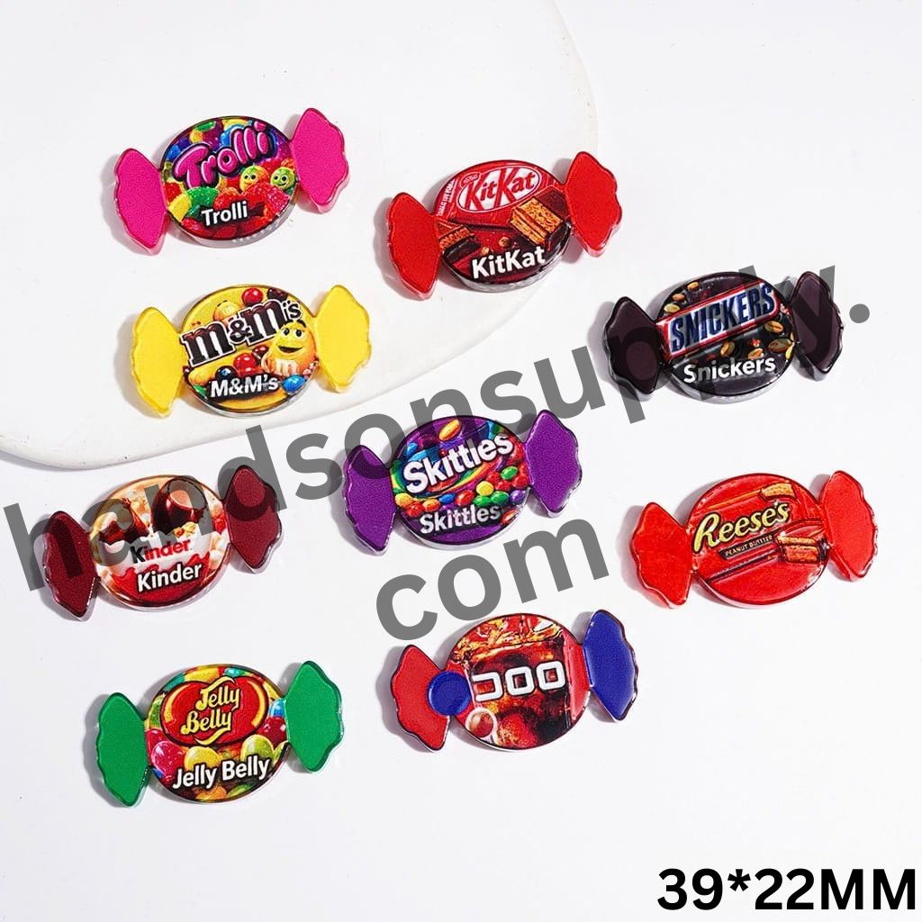 Adorable Popular Brand Sweets, Chocolate Candy & Soda Drink Design, Flat Candy Shape Acrylic Beads, 39*22MM, Horizontal Hole, Random Mix