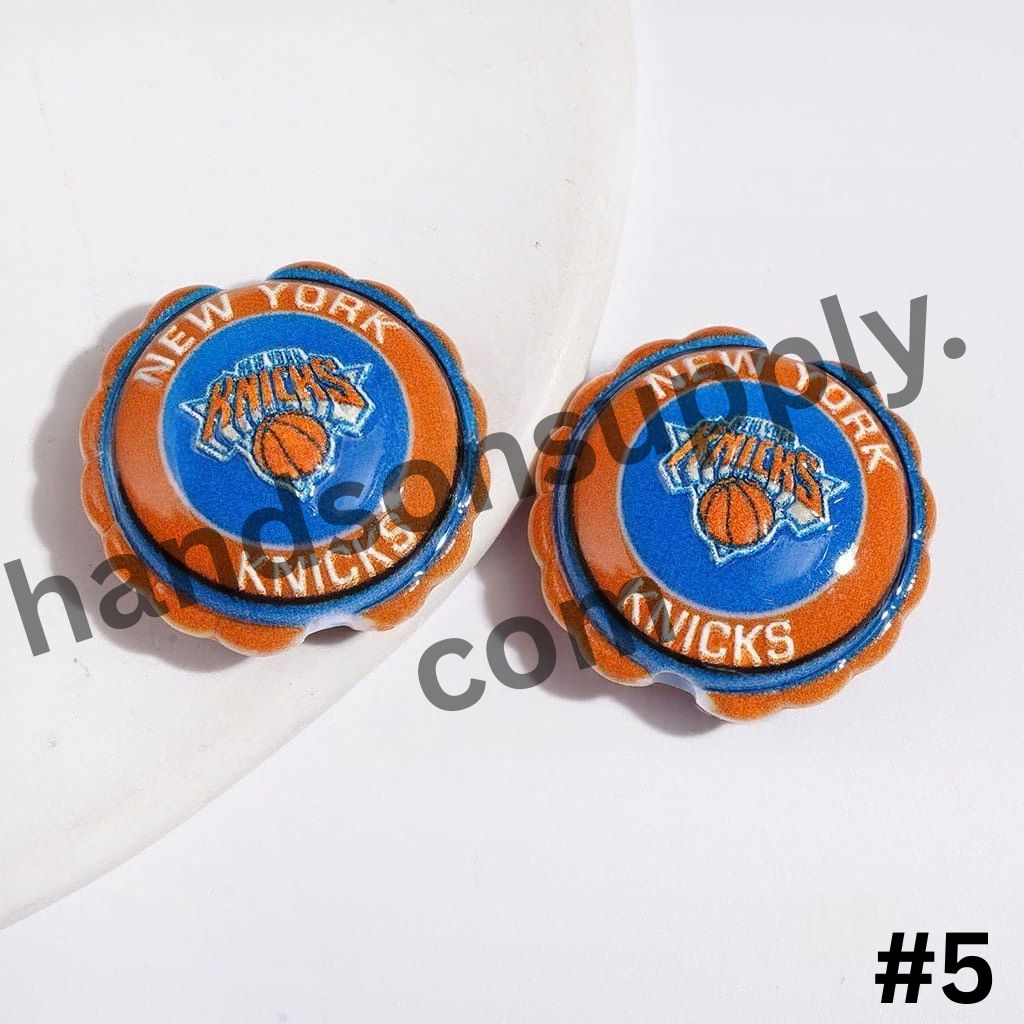 Sporty American Basketball Team Logo with Round Shaped with Wavy Border Acrylic Beads, 23*25MM