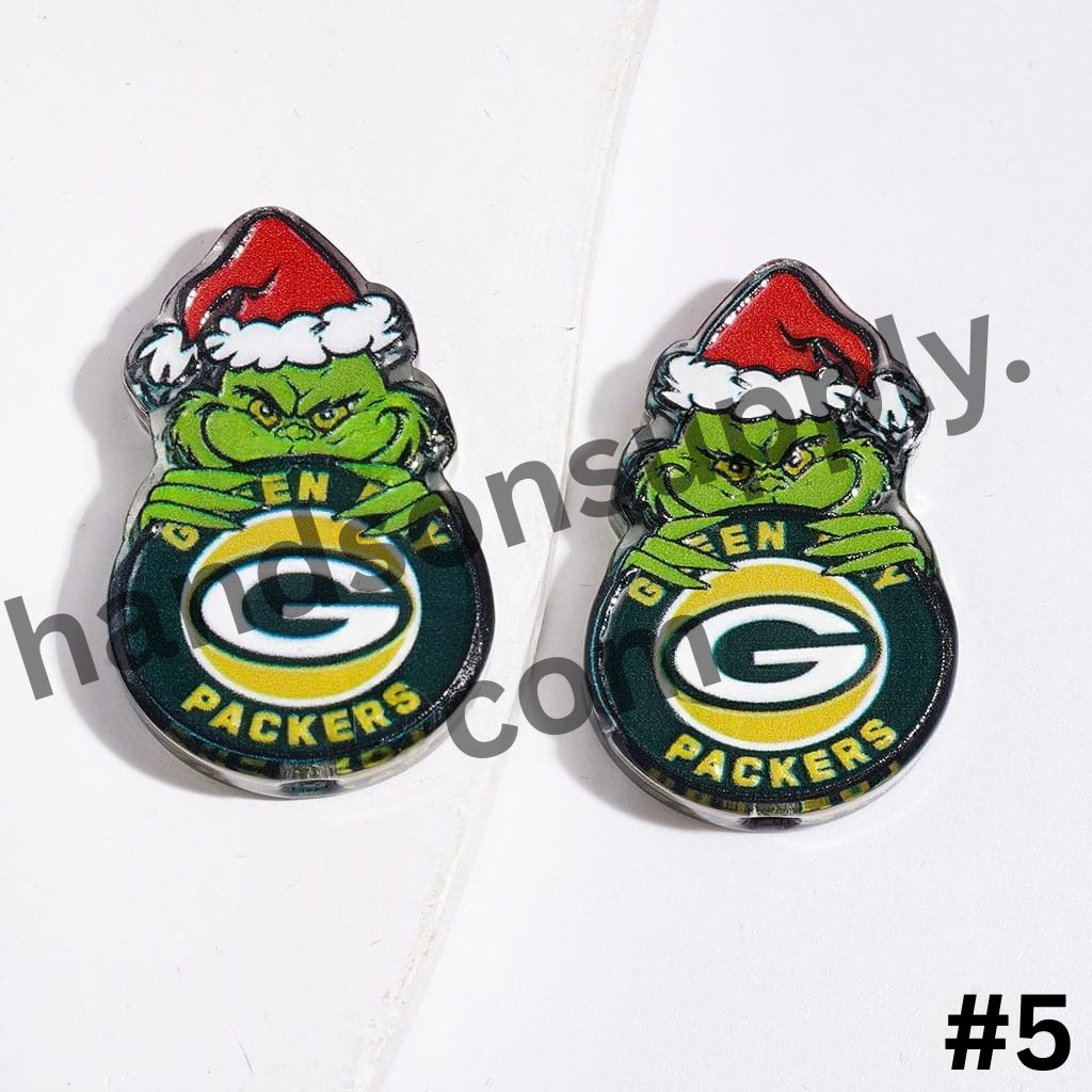 Festive Christmas Green Character with American Football Team Design Acrylic Beads, 18*28MM