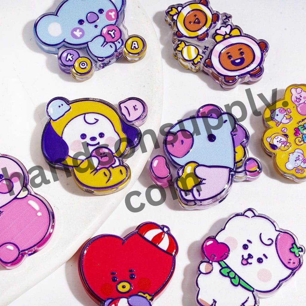 Cute Korean Boy Group Characters Styled in Candy and Sweets Theme Semi-Clear Acrylic Beads, Random Mix