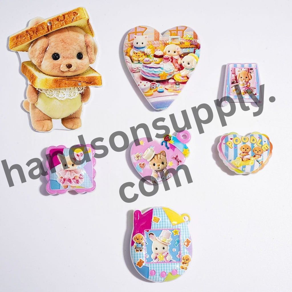 Playful Dog, Cat & Rabbit Cartoon Animal Character Acrylic Beads & Pendant Collection, Random Mix