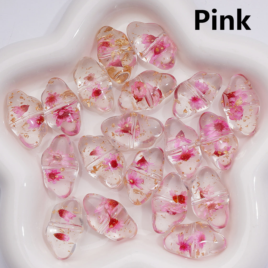 Clear Cloud Acrylic Beads with Multicolor Dried Flowers & Gold Foil 13*22MM  (Single Color is available for 200pcs(Whole bag))
