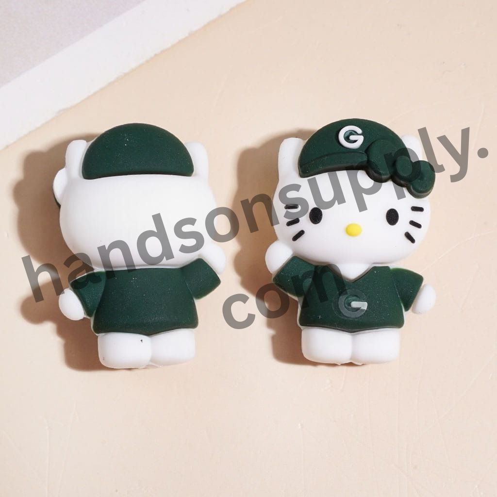 3D Adorable Cat Character in Green Bay Football Uniform with Vibrant Red & Green Color Design Silicone Focal Bead