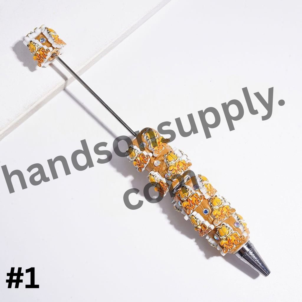 Adorable Lazy Sleepy Cat & Gentle Pet Dog Character Designs with Sparkling AB Rhinestone Beadable Clay Pens