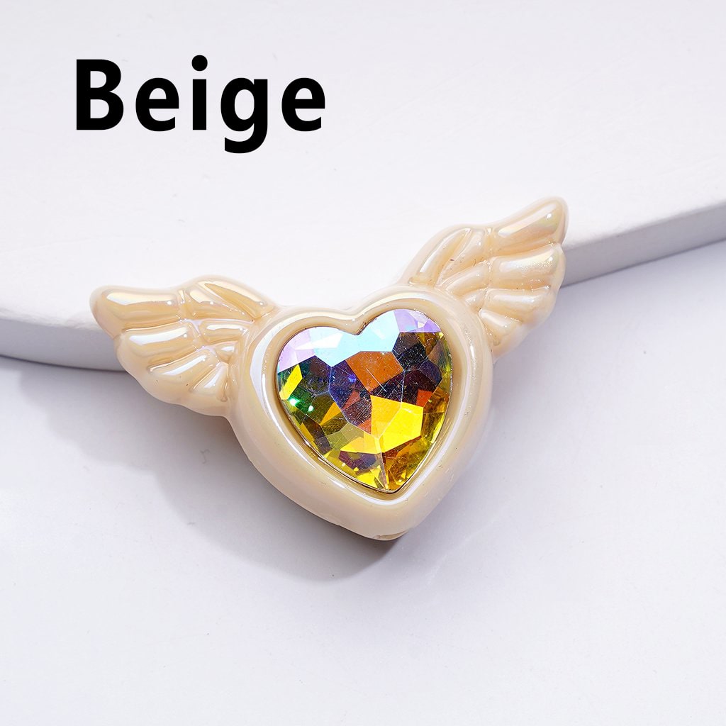Radiant UV-Coated Acrylic Heart Beads with Elegant Angel Wings & Sparkling K9 Rhinestones, Approx. 40×26MM