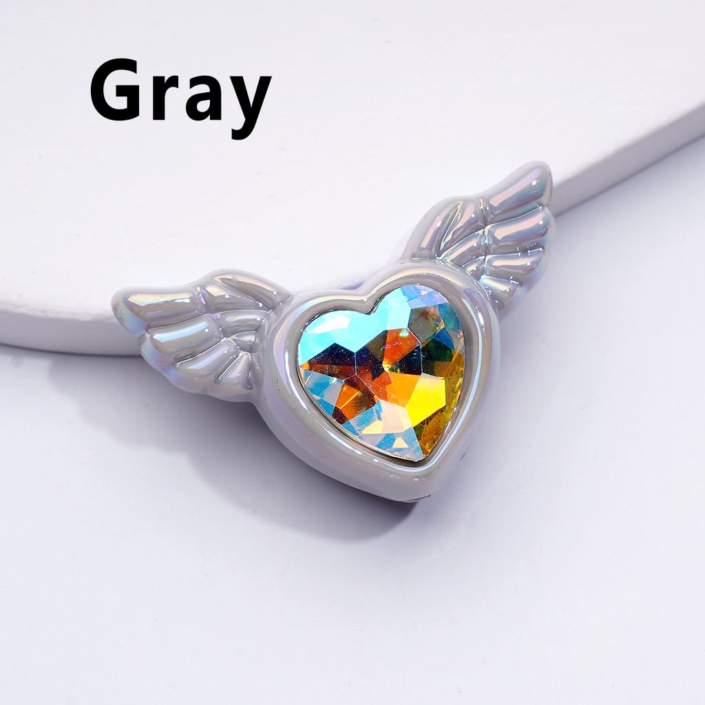 Radiant UV-Coated Acrylic Heart Beads with Elegant Angel Wings & Sparkling K9 Rhinestones, Approx. 40×26MM