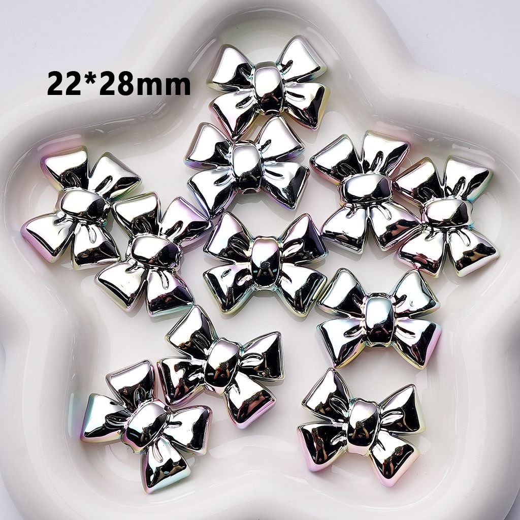 Bowknot Acrylic Beads – Iridescent Holographic Silver Galaxy, Large 22x28MM Craft Embellishments